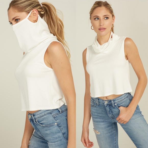 Mask Turtleneck Sleeveless Crop Top | White - Picture 2 of 6